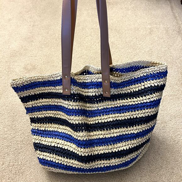 Mark & Graham Resortwear Colorful Stripe Straw Beach Slouchy Summer Tote Bag - Picture 9 of 10
